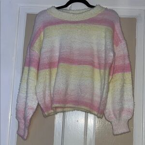 NWOT Cozy Striped Sweater - Pink, Yellow, White- small